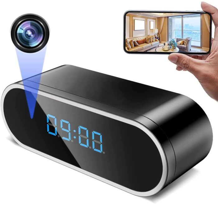 WiFi Hidden Camera with Clock, HD 1080P Indoor Security Camera with Night Vision and Motion Detective, Monitor Video Recorder